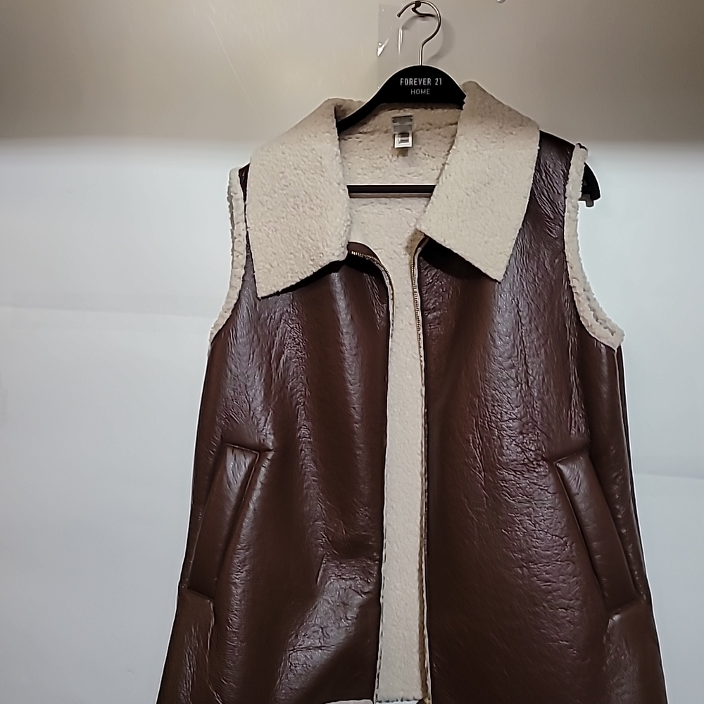 Forever 21 Brown Vest with Cream Trim